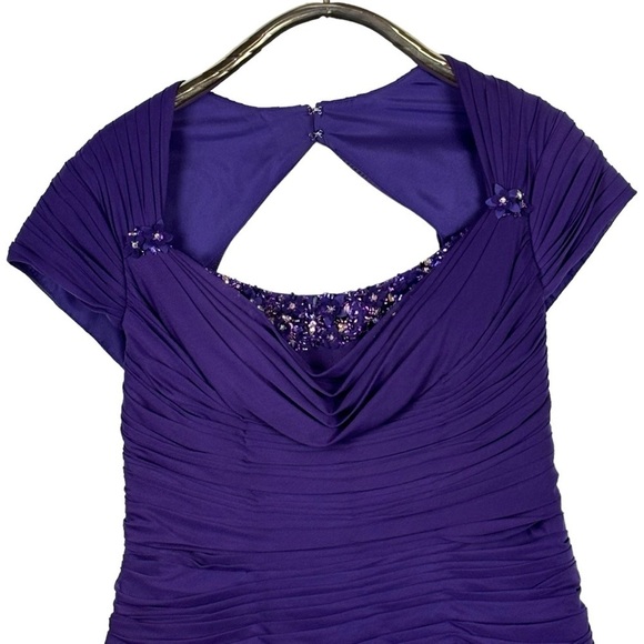 RINA DI MONTELLA BEAD RUCHED AMETHYST PURPLE MOTHER OF THE BRIDE COCKTAIL DRESS - Picture 5 of 14